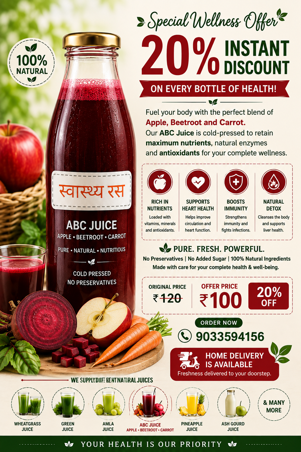 20% OFF on Fresh ABC Juice – Apple, Beetroot & Carrot | Home Delivery