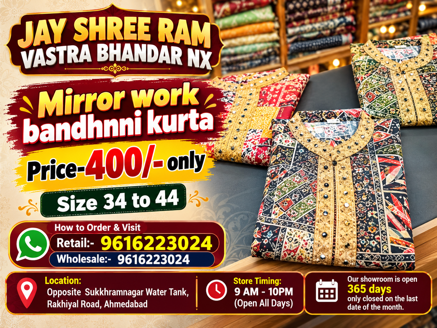 Mirror Work Bandhni Kurta for 400/-
