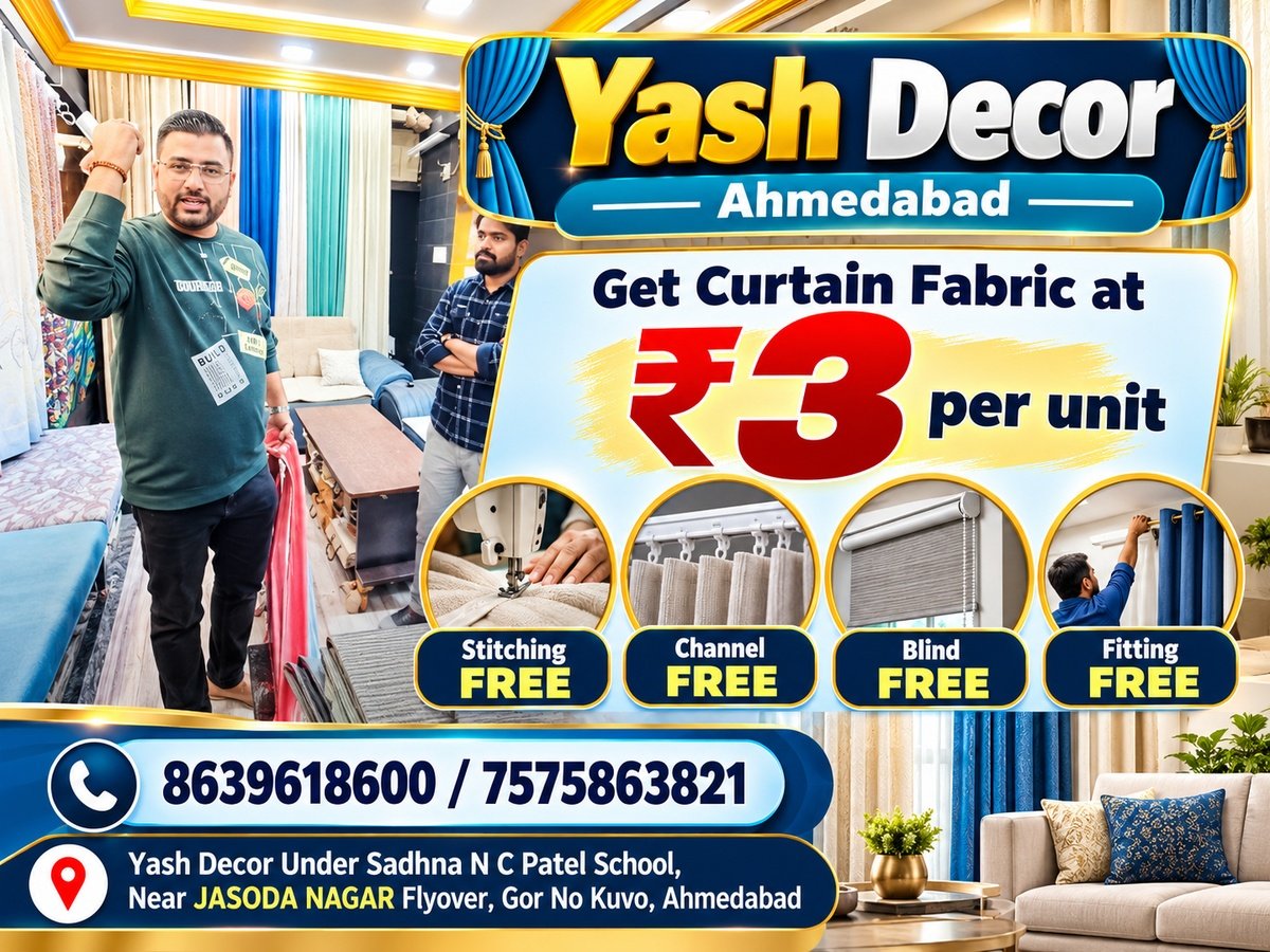Curtain Fabric at ₹3 per unit with Free Stitching, Channel, Blind, and Fitting